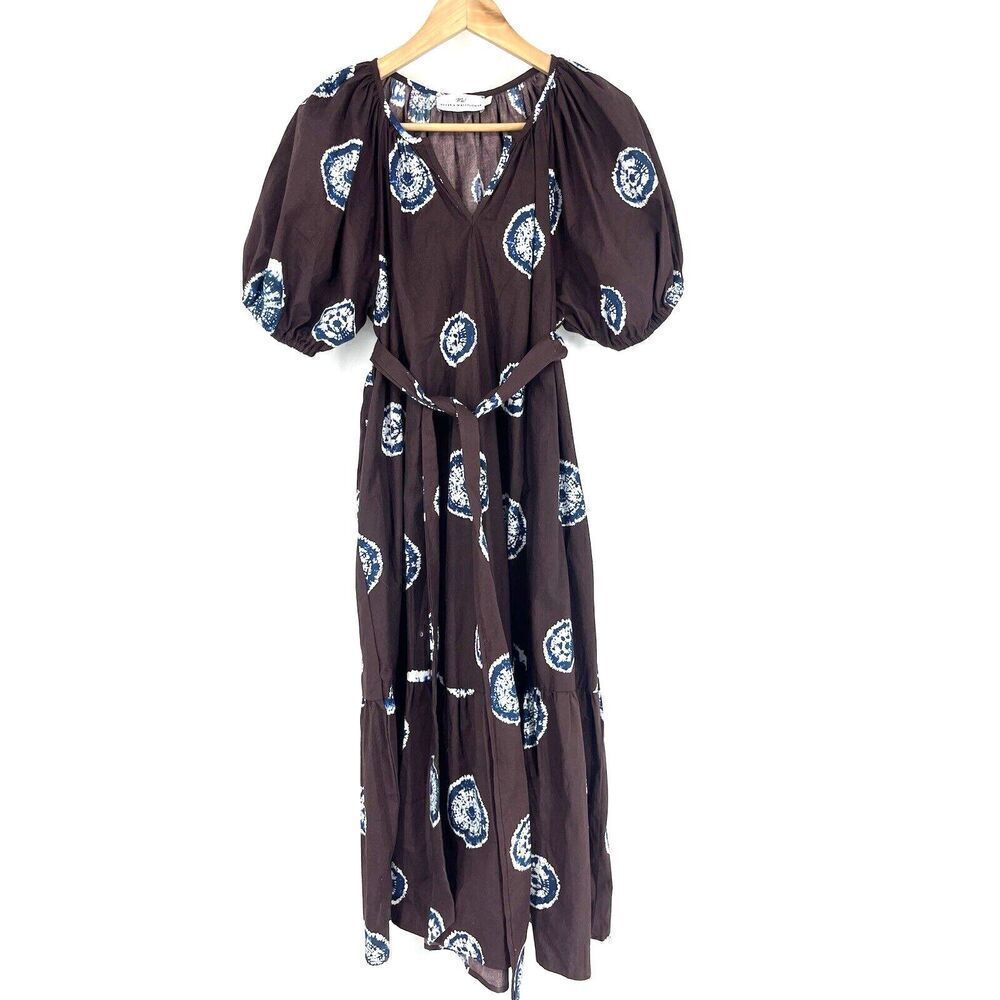 Never A Wallflower Dress Size XS Purple Puff Sleeve Print Ruffle Midi Prairie